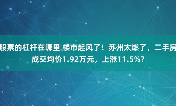 股票的杠杆在哪里 楼市起风了！苏州太燃了，二手房成交均价1.92万元，上涨11.5%？